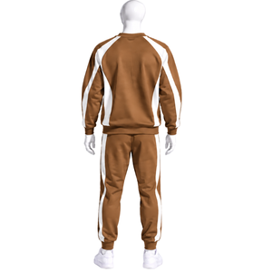 Ensemble de survêtement unisexe camel marron avec sweat-shirt à capuche et pantalon de jogging, rayures contrastées, pour le sport, l'entraînement, les loisirs et les activités athlétiques - Product Image 2