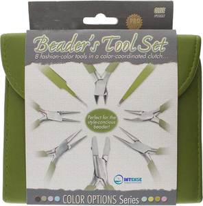 Stainless Steel Fashion Color <b>Pliers</b> <b>Set</b> Eight Slimline Tools Olive Clutch for Jewelry Making Necklaces Bracelets Earrings - Product Image 3