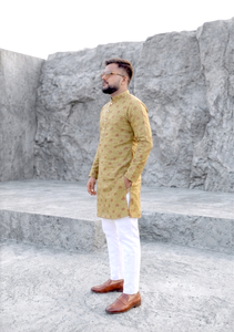 Conjunto de Kurta y Pijama de Seda para Hombre, Estampado Butti en Contraste, Ropa India y Pakistaní para Fiestas - Product Image 2