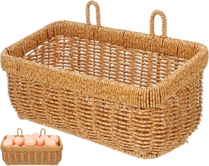 Panier de rangement de cuisine en rotin tissé à la main |   Organisateur mural pour fruits et légumes |   Étagère à épices et porte-objets tissée pour table - Product Image 1