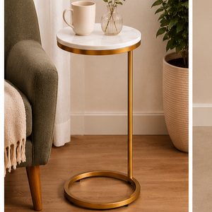Modern Round Coffee <b>Table</b> Metal Gold Frame White <b>Top</b> Living Room Furniture Bedroom Office <b>Decor</b> - Product Image 6