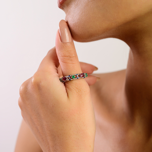 Bague demi-éternité en argent sterling 925, best-seller, multi-pierres précieuses, cadeau de la Saint-Valentin pour elle, bijoux fins en gros - Product Image 4