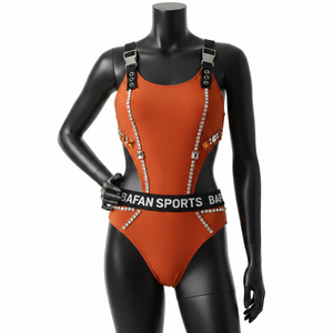 Traje de Baño Premium para Mujer en Nylon y Spandex Naranja con Paneles Laterales y Logotipo Personalizado por Transferencia Térmica - Product Image 6
