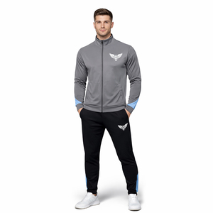 ชุดวอร์มผู้ชายสีเทา เสื้อแจ็คเก็ตและกางเกงจ็อกเกอร์สีดำ ทรงเข้ารูป ชุดกีฬาออกกำลังกาย รับทำโลโก้ OEM - Product Image 3