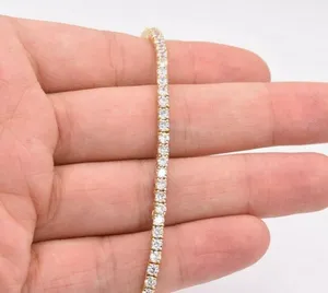 Collar de cadena tipo tenis con circonitas cúbicas redondas de 3 mm, chapado en oro amarillo de 14 quilates sobre plata de ley - Product Image 1