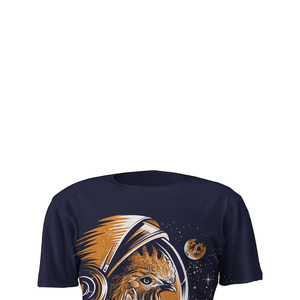 T-shirt à manches courtes bleu marine pour homme avec imprimé poulet astronaute, design décontracté à col rond, coupe régulière, jersey 100% coton - Product Image 4