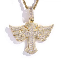 Pendentif Croix Entièrement Sertie de Diamants Effet Glacé Or Argent Micro Pavé Baguette Ailes d'Ange pour Hommes et Femmes Hip Hop