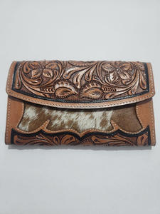 การออกแบบใหม่มือเครื่องมือแกะสลักกระเป๋าสตางค์มีสไตล์ผมบนหนัง Cowhide หลายใช้กระเป๋าสตางค์หนังแท้ตะวันตกสําหรับผู้หญิง - Product Image 2