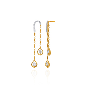 Premium Gold Plated CZ Diamond Teardrop <b>Threader</b> <b>Earrings</b> with Long Chain Dangle Dual Color Elegant Wedding Jewelry for Women - Product Image 4
