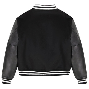 Chaqueta Bomber Varsity Formal Negra Unisex con Mangas de Lino, Cuello Redondo, Impermeable y Resistente al Viento - Product Image 2