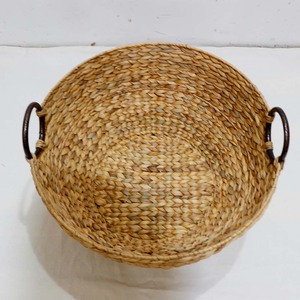 Hot Sales Eco-Friendly Durable Water Hyacinth Organizer Basin <b>Round</b> Sundries <b>Basket</b> with Iron Frame Ring Handle Multi-Purpose - Product Image 4