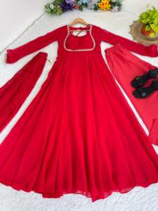 Vestido de fiesta de longitud media con cuello redondo y manga larga de georgette Fox, con detalles de lentejuelas y zari, de NILESH TAILOR FASHION. - Product Image 3