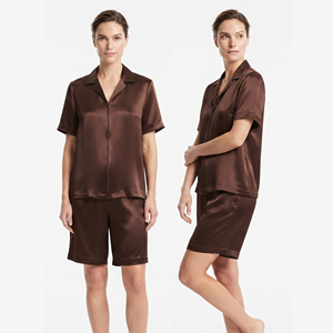 Women Satin Short Sleeve Shirt Shorts Set 100% Silk Zipper Shirts Sleepwear Shorts Two Piece Nightwear Shirt Pajama Sets Ladies - Product Image 3
