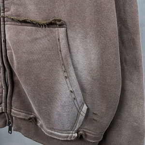 Sweat-shirt à capuche zippé surdimensionné pour homme, couleur unie, en coton French Terry, pour l'automne, manches classiques, avec poche - Product Image 6