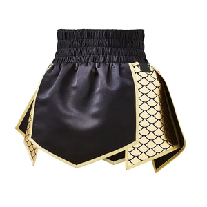 Shorts de boxe Muay Thai en gros, couleur noire avec fentes latérales et empiècements en mesh, fabriqués au Pakistan - Product Image 5