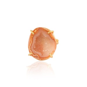 Natural Geode Druzy Brass Gold Plated Prong Setting Double Layer <b>Adjustable</b> <b>Ring</b> Daily Wear <b>Ring</b> for Her - Product Image 1