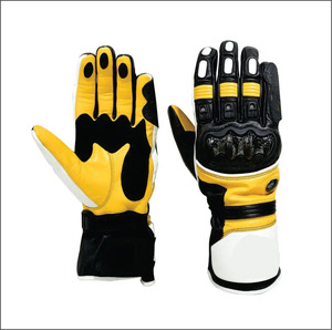Gants de moto jaunes et noirs de haute qualité avec protection rigide des articulations, paume renforcée pour une meilleure adhérence, et sangle de poignet réglable pour la conduite - Product Image 1