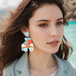 Pendientes creativos de patines con cuentas, estilo bohemio, hechos a mano, retro, de moda, con cuentas de arroz - Product Image 6