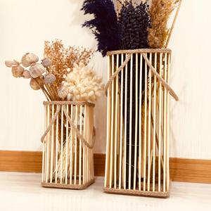 Vase de sol en bambou artisanal de qualité supérieure, décoration bohème et rustique, 15x10 pouces, lot de 2, fournisseur OEM Vietnam - Product Image 1