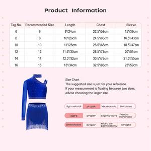 Vestidos de Danza Latina para Niñas de 6 a 16 Años, Traje de Competición, Top Corto Único con Flecos en la Parte Inferior para Recitales y Espectáculos - Product Image 6