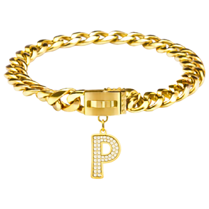 Initial Letter Jewelry Tag P Gold Alphabet Pendant for Dog Collar Luxury Personalized Pet Charm Stylish Accessory - Product Image 1