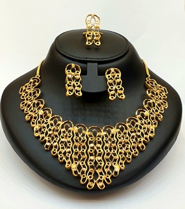 24K Gold Plated Brass Alloy Vintage Jewelry Set Necklace Earrings <b>Ring</b> for Women's Engagement Party Wedding Anniversary - Product Image 1