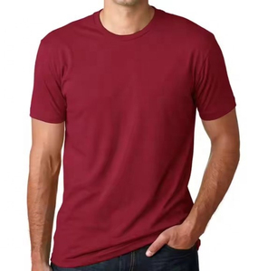 T-shirt pour homme de style sportif à col rond avec logo personnalisé, respirant, ajusté, pour le fitness, couleur bordeaux, col rond, en coton - Product Image 1
