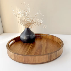 Plateau de service rond en bois de qualité supérieure, fait main, style rustique, pour servir du café, du thé, des collations et la décoration de la maison - Product Image 6
