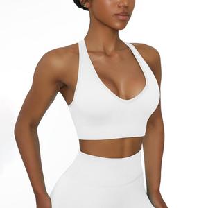 Women Solid Blue Racerback Sports Bra Scoop Neck Medium Support Yoga Fitness <b>Top</b> Breathable <b>Mesh</b> Seamless Design - Product Image 5