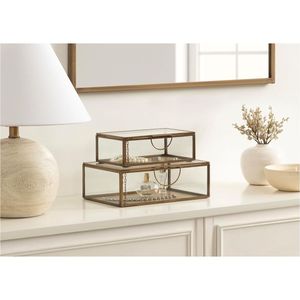 Elegant Glass <b>Box</b> Brass Metal Frame Jewelry Organizer Clear <b>Keepsake</b> <b>Box</b> Decorative Tabletop Wedding Favor Display Gift <b>Box</b> - Product Image 2