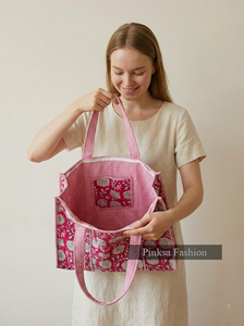 Bolso de Hombro Grande Bohemio para Mujer, Acolchado Floral con Estampado Artesanal, Ligero, para Verano y Otoño - Product Image 6