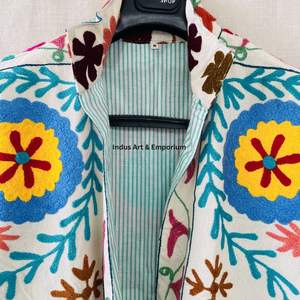 Chaqueta de algodón Suzani hecha a mano en India, chaqueta larga bordada a mano, abrigo unisex, chaqueta corta Suzani hecha a mano - Product Image 6