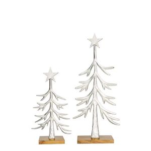 Sculpture d'arbre de Noël moderne en métal avec base en bois, figurine argentée pour table, décoration de maison pour les fêtes, ornements d'hiver festifs, vente en gros - Product Image 1