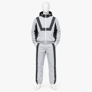 Ensemble de survêtement à capuche pour homme, gris et noir, style sportif avec blocs de couleur, fermeture éclair intégrale, respirant, en polyester, pour l'automne - Product Image 6