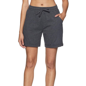 Shorts gris en molleton 100 % coton pour femme, doux, respirants, taille haute, décontractés, avec cordon de serrage – En promotion - Product Image 1