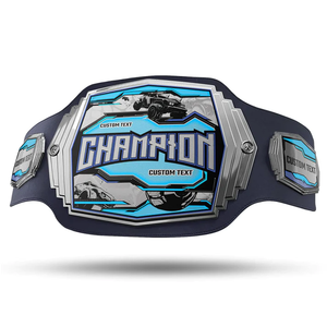 Ceinture de champion bleue et argentée, plaquée nickel, en cuir véritable, avec centre gravé, bords nettoyés, ajustement sécurisé, pour les vainqueurs sportifs - Product Image 1