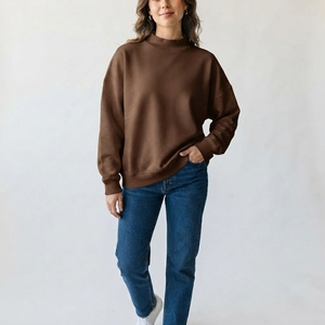 <b>Women</b>’s Oversized Mockneck Sweatshirt Loose Fit Casual Pullover Long Sleeve Cozy Streetwear <b>Top</b> 100% Cotton Material - Product Image 1