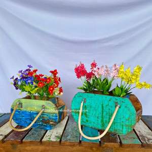 Macetas / Bolsas para Flores de Madera de Barco Reciclada, Color Original, para Decoración de Jardín, Hogar y Exteriores, Macetero Ovalado de Ratán/Mendong Mediano - Product Image 2