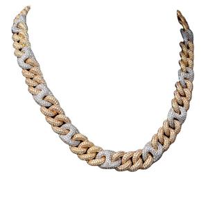 New Designs 15mm Two Tone Cuban Link <b>Necklace</b> Fully Iced Out Trendy Miami Chain Hip Hop Jewelry Solid <b>Gold</b> Plated Chain for <b>Mens</b> - Product Image 1