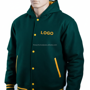 เสื้อแจ็คเก็ตวาร์ซิตี้มีฮู้ดสีเขียวสำหรับผู้ชาย แต่งขอบสีเหลือง ปักโลโก้ สวมใส่สบายๆ ในฤดูใบไม้ร่วง - Product Image 6