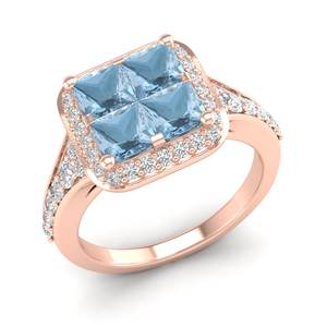 Anillo de diamantes REYES, el más vendido, de oro sólido de 14 quilates con certificado IGI para mujer, corte princesa, con piedra preciosa de aguamarina de 1.56 quilates. - Product Image 2