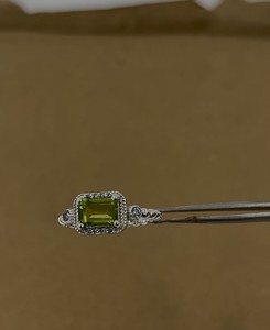 Vintage <b>Emerald</b> Cut Peridot Gemstone <b>Ring</b> for Women 925 <b>Silver</b> Rhodium Plated Halo Diamond Engagement Natural Stone - Product Image 6