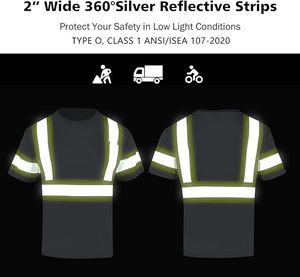 Chemises de sécurité réfléchissantes haute visibilité unisexes ANSI Classe 1 en coton anti-plis pour travaux de construction gris - Product Image 5