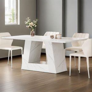 Tavolo da Pranzo Moderno in Legno con Finto Marmo per 4-6 Persone, Tavolo Rettangolare da 160 cm con Base Robusta - Product Image 4