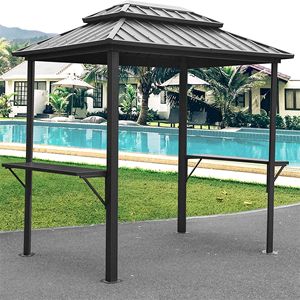 Gazebo BBQ in Alluminio con Tetto Doppio Rigido da 2,6 m, Struttura in Metallo per Esterni, Ripiani e Tavoli da Servizio, Tettoia e Pergola Permanenti - Product Image 5
