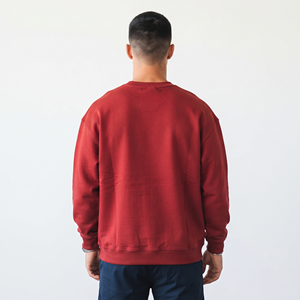 Sudadera de cuello redondo extragrande para hombre, color rojo sólido, de algodón grueso, personalizable, para uso casual de invierno. - Product Image 6