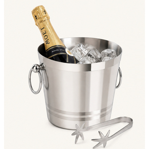 Stainless Steel Ice <b>Bucket</b> with Tongs Insulated Wine Chiller Bowl <b>Champagne</b> <b>Bucket</b> with Ring Handles for Barware Supplies - Product Image 1