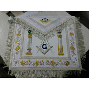 Tablier de Maître Maçon OES Rite Français, Régalia Fait Main en Cuir Blanc Brodé à la Main avec Fil d'Argent - Product Image 2