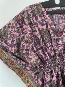 Robe en mousseline de soie à imprimé floral, style bohème, avec col en V, manches courtes, coupe ample, taille élastique, longueur mini, tenue décontractée d'été - Product Image 3