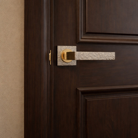 Ensemble de poignées de porte en laiton gravé de luxe, durables, pour droitiers |   Poignée de porte carrée moderne à motif décoratif rose pour portes de 20 pouces